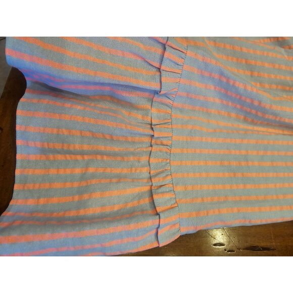 Draper James Pinstripe Fit & Flare Dress Puff Sleeve Ruffle Hem Blue & Pink Knee - Picture 12 of 12